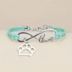 NWT Paw Dog Cat Animal Lover Love Heart Infinity Bracelet Blue Cord Silvery